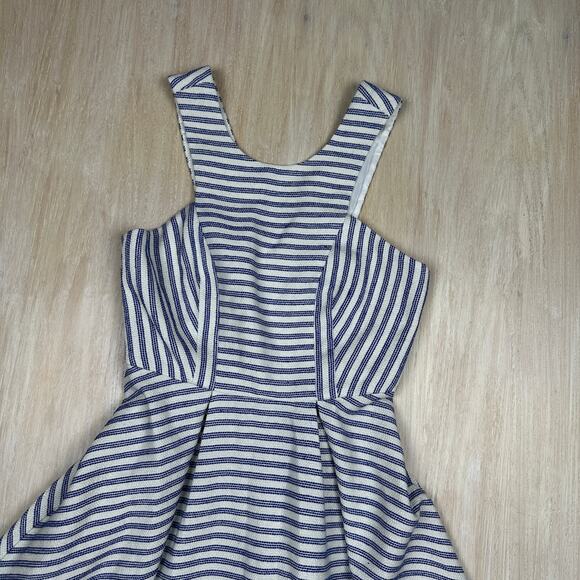 BCBGeneration Blue & White Tweed Striped Sleeveless Nautical Casual Mini Dress 2 - Picture 2 of 16